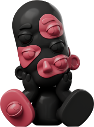 Close detail of the hand-painted rose eye forms on the Perceptive figurine